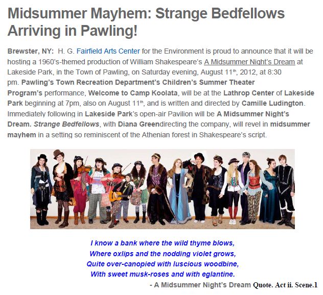 Midsummer Mayhem strange bedfellows arriving in pawling