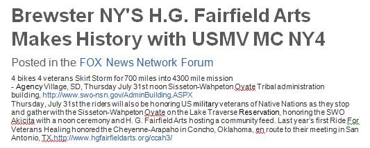 Brewste NY's H.G. fairfield Arts Makes History with USMV MC NY4